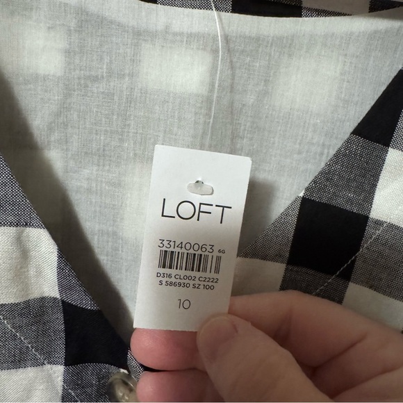 NWT Loft black and white gingham button down linen blend dress Size 10 - Picture 7 of 14